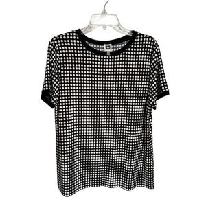 Anne Klein Short Sleeve Career Blouse Black White Dots Back Buttons Size Large